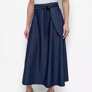 NWT DKNY Sold Out Dark Blue Long Women's Midi/Maxi Skirt with Tie Belt size 6
